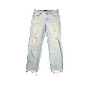 GAP Jeans Women 12/31R Light Blue Universal Slim Boyfriend Distressed Frayed Hem